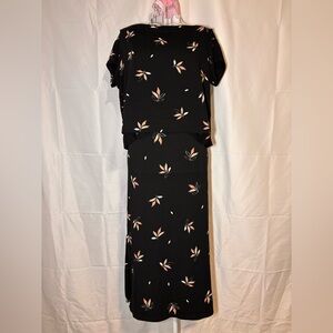 Elegant Black Floral Women's Shirt and Dress Set